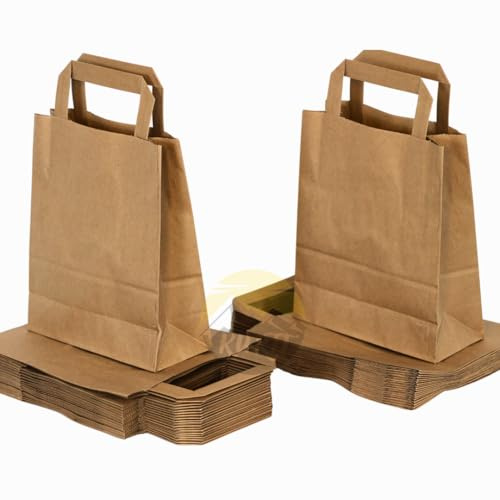 KURTT - Papiertragetasche/Papiertüten 22 + 10 x 28 cm braun, 250 Stück - Umweltfreundlich - To go Beutel - Mahlzeit Taschen - Papiertüten - Geschenktüten