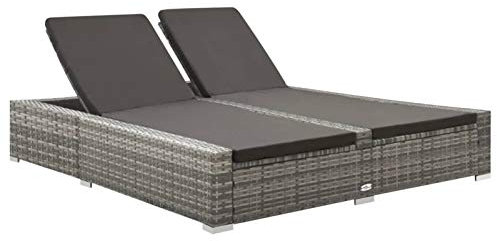 Rantry Doppelliege aus Polyrattan, grau, extra breiter und verstellbarer Stuhl für Liegestühle von Patio Garden Beach