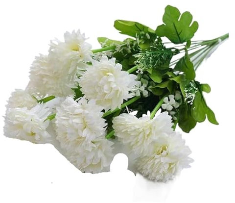 Künstliche Blumen, Chrysanthemen, Tischdekoration, Requisiten, künstliche Kunststoff-Seidenstoff, künstliche Blumen (Farbe: Weiß), 10 Stück
