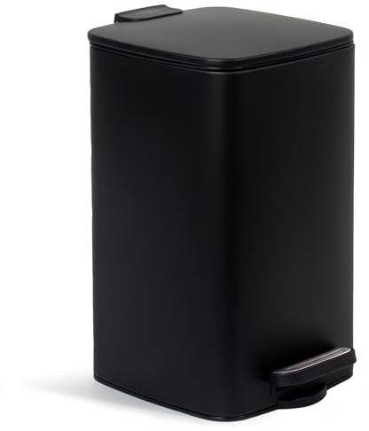 GREELUE Kosmetikeimer 8L, Mülleimer bad, Badmülleimer mit Deckel, (Soft Close) Tretmülleimer aus Metall für Badezimmer, WC, Schlafzimmer (Schwarz, 24 x 19,5 x 33 cm)