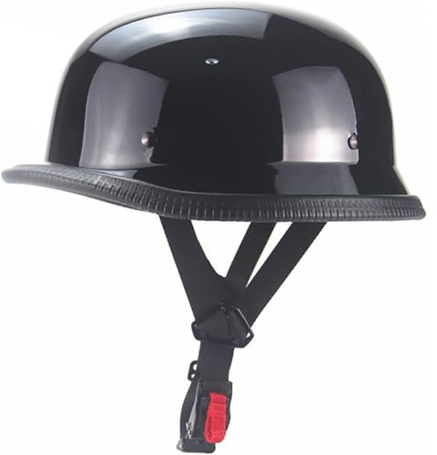 QICHAO Motorcycle Helmets, Personality Vintage Adult Half Helmet Open Face DOT Approved, Motorcycle Helmet (Black, XX-Large)