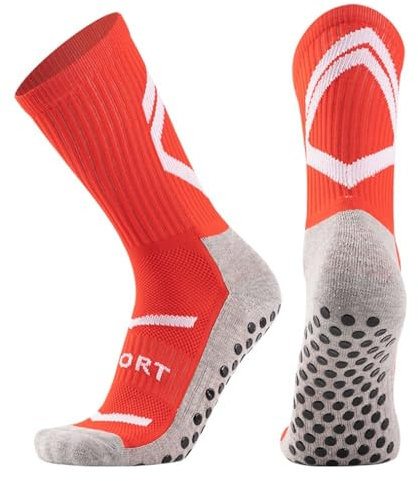 nonono Radsocken Football Socks Anti-Slip Cycling Sports Socks Thickened Towel Bottom Mid-Tube Yoga Fitness Training Socks Neu(Red)