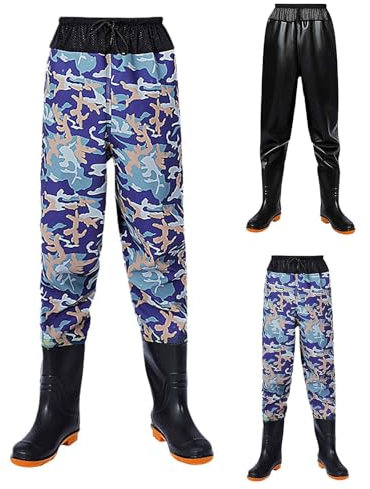 Wathose zum Fliegenfischen – Camouflage-Wathose für Herren mit elastischem Bund, Wathose für die Jagd, wasserdicht, atmungsaktiv, zum Fliegenfischen, leichter Jagd-Overall zum Angeln, Schwarz , 37