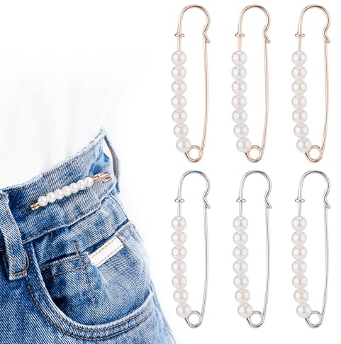 XIHIRCD 6pcs Broches en Perles Artificielles Fer Broche en Perles Argentées et Dorées Épingles de Sûreté Décoratives pour Vêtements Cérémonie et Fête