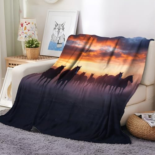 Kuscheldecke Flauschig Decke 220x240 cm Weich Warme Flanell Fleecedecke Dacke für Sofa Sonnenaufgang Tier Pferd, Bettüberwurf Couchdecke Sofadecke Wohndecke Tagesdecke