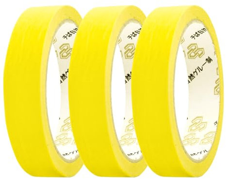Udewo Lot de 3 rouleaux de ruban de masquage, ruban de masquage inscriptible pour peintres, décorateurs, ruban coloré à faible adhérence pour travaux de rénovation, peinture d'intérieur (jaune)