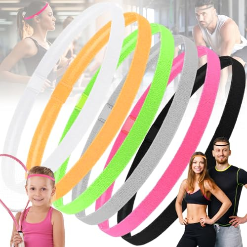 Mikqky 6 Stück Sport rutschfeste Haarband, Stirnband Herren, Elastische Haarband Jungen, rutschfeste Stirnbänder Damen Dünn, Dünn Haarband Herren, Haarband Kinder Fussball, Haarbänder Damen Für Yoga