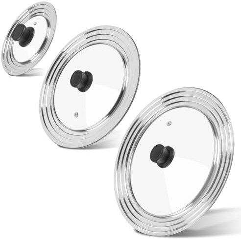 Akicderu Universaldeckel für Pfannen, Pfannendeckel Universal, Glasdeckel für Pfannen und Töpfe, Topfdeckel mit Hitzebeständigem Griff (3er Set (16/18/20 cm & 24/26/28 cm & 28/30/32 cm))
