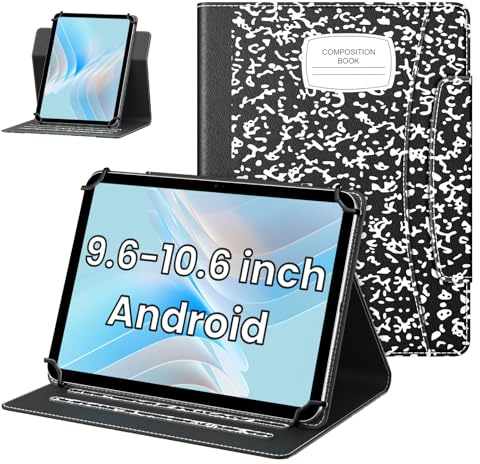 MoKo Tablet-Hülle für 10-Zoll-Android-Geräte mit magnetischem Verschluss, schlanke 360-Grad-Dreh-Schutzhülle mit Mehrwinkel-Ständer und Vorderfach für alle 9-11-Zoll-Tablets, Notizbuch Schwarz