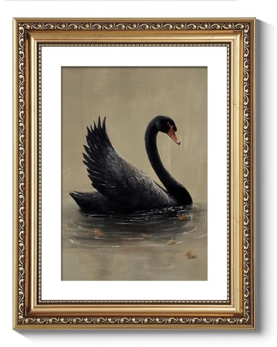 ARPEOTCY Vintage Gold Framed Wall Art Decor, Black Grace Swan Canvs Art for Living Room Bedroom Office, 11x14 Inch Vintage Animal Oil Painting Picture Bathroom Wall Decor Aesthtic