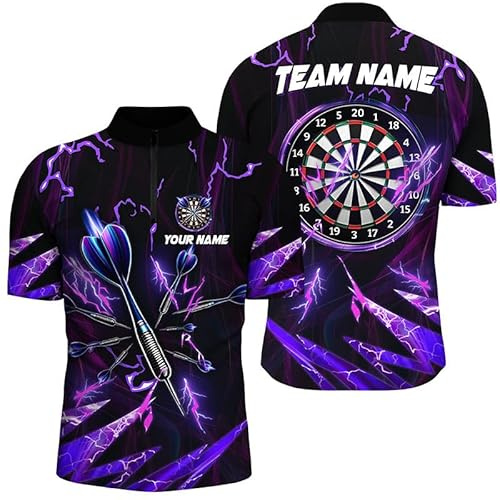 Climcat Lila Blitz 3D Herren & Damen Dart-Poloshirt - Individuelle Dart-Trikots für Herren & Damen Leistungs-Dart-Trikot L1350