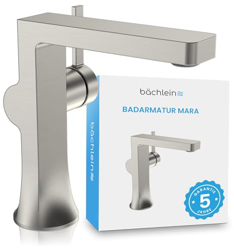 Bächlein Badarmatur Mara in modernem Design, Einhebelmischer mit langlebiger Keramikkartusche und Montage-Set, Bad Wasserhahn Edelstahl gebürstet