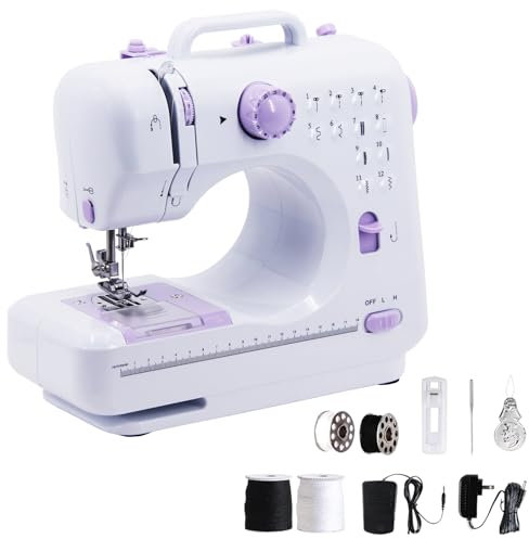SMOCTAR Nähmaschine für Anfänger, 12 Stichprogrammen Kleine Nähmaschine Kinder mit LED-Licht, Handnähmaschine Mini Sewing Machine, Tragbare Elektrische Nähmaschinen mit Fußpedal & Nähset