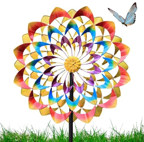 Einzigartige Und Magische Metall-Windmühle, 3D-windbetriebene Kinetische Skulptur, Metall-Wind-Spinner, Rasen-Wind-Spinner Für Hof Und Garten, Windfänger, Außenterrassendekoration, 31x31cm
