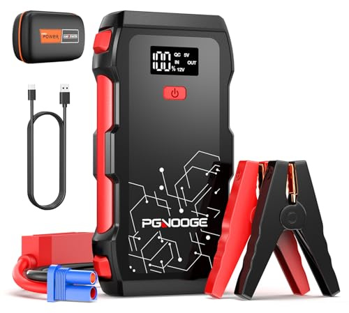 PGNOOGE 6000A 26800mAh Starthilfe Powerbank für pkw,Autobatterie Starthilfe | Jump Starter Für Benziner und Diesel bis 10L, Mit Taschenlampe, LED-Anzeige, USB-Schnellladung