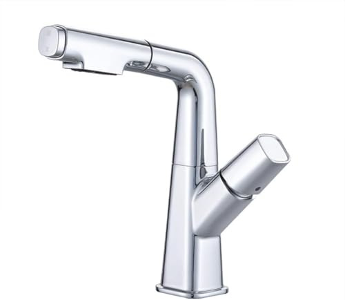 Badarmatur mit ausziehbarer Brause 2 Strahlarten Messing Einhebel für Kalt- und Warmwasser