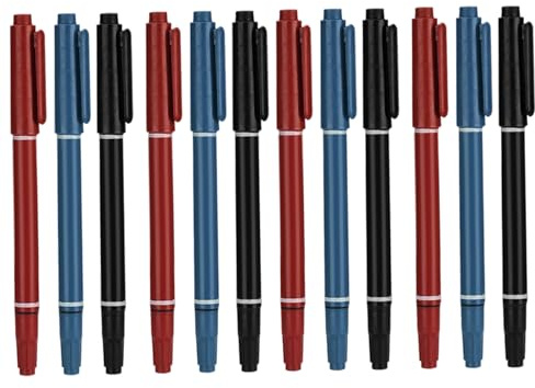 Marqueurs de tatouage 12 pcs pour la peau, 5,4 enclos portable au henné à double tête, marqueurs cutanés pour tatouages avec pointe épaisse et fine, stylo de marquage lisse et sûr, rouge + noir + ble