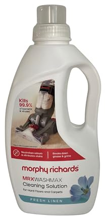 Morphy Richards MRXWASHMAX Carpet Cleaning Solution, 1L, Kills 99.9% Bacteria & Viruses, Neatrualises Odour, Eliminates Stains, Breaks Grease & Grime, For Hard floors and Carpets, Fresh Linen, 790007