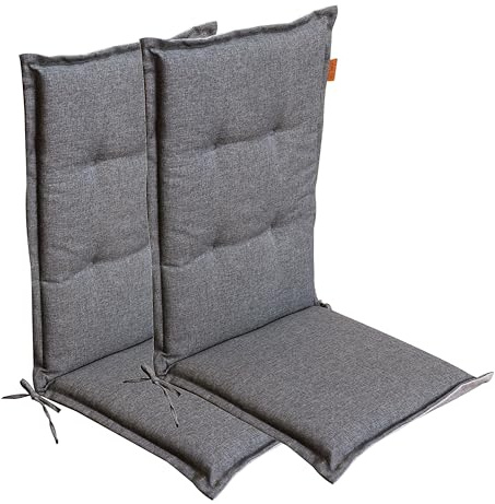 LILENO HOME Gartenstuhl Auflagen [2er Set - Hochlehner] in Grau - Bequeme | Liegen als Sitzauflagen für Gartenmöbel - Stuhlkissen für Gartenstühle und Klappstühle BAR