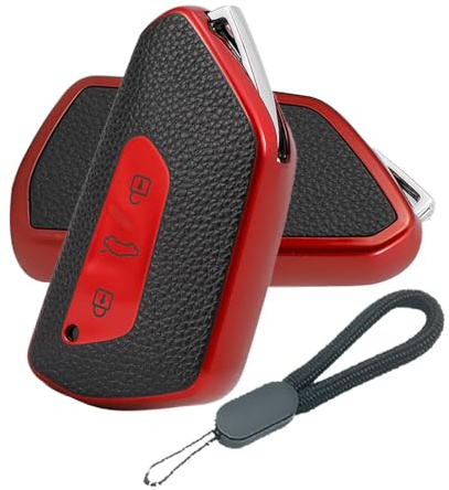 ATFIGII Autoschlüssel Hülle für VW Golf 8 Tiguan ID.3 ID.4 Schlüsselhülle für Seat Leon für Cupra Formentor Schutz für Skoda Octavia Kodiaq TPU Schlüsseletui Gehäuse 3 Tasten A Rot