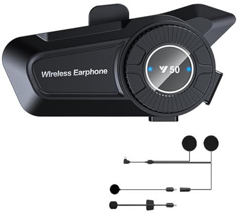Casco Moto Auricolare, Y50 Cuffie per Caschi da Moto per Persona Singola wireless 5.3 Impermeabile IPX6 Cancellazione del rumore, Casco-Moto-Cuffie-Auricolare-Singola