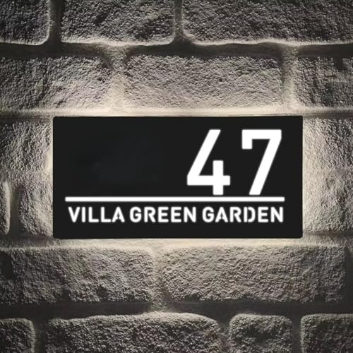 Personalized Modern Backlight LED House Number Signs For Outside, Custom 3D Acrylic Street Name Address Number Plaques, Floating Illuminated Door Plate For Home Garden Yard(9.4x17.7in)