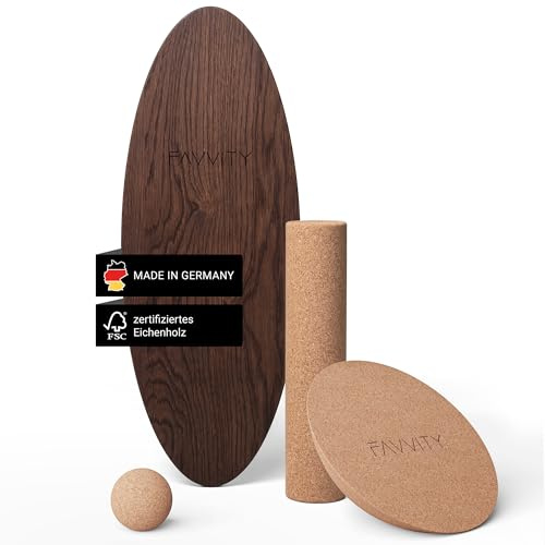 Balance Board aus Eichenholz [Handgefertigt in Deutschland] FSC-zertifizierter Gleichgewichtstrainer mit Trainings-App | Waveboard Surf Balance Board Erwachsene & Kinder | Balanceboards - FAVVITY®