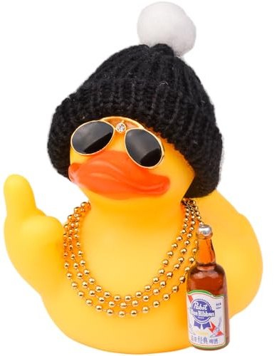 Mwmoeen Weihnachten Ente Auto Autodekoration, Gummiente Armaturenbrett Dekorationen, Gelbe Gummi Auto Ornamente Strickmütze mit Halsketten und Mini-Werkzeuge Party Büro Haus Dekoration