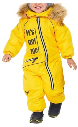Generisch Traje de esquí térmico para niños invierno mono de nieve resistente al viento traje para barro exterior softshell traje de nieve con capucha desmontable, amarillo, 4-5 años