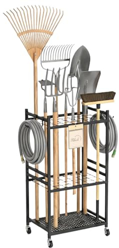 Ribech Carrello Organizzatore 3 Ripiani con Ruote – Scaffale Mobile per Attrezzi, Giardino, Cucina & Garage, in Metallo, Nero