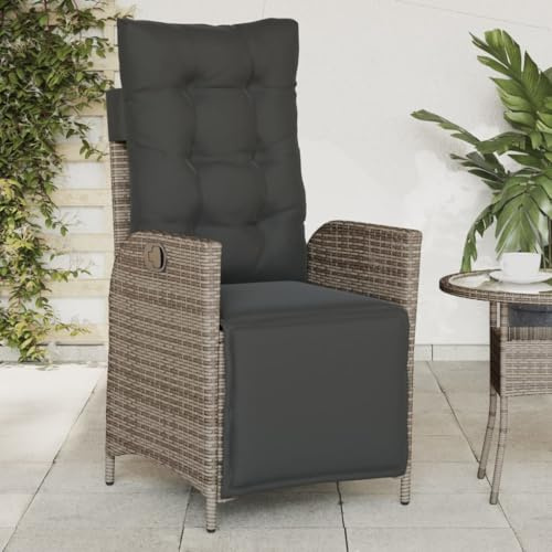 Frdhee Gartenstuhl, Garten Stuhl, Balkonstuhl, Außen Stühle, Gartensessel mit Fußteil Verstellbar Grau Poly Rattan Für Pensionen Terrasse Hinterhof