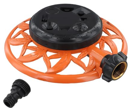 MoSundi Irrigatore per prato in metallo a 8 motivi con base resistente per irrigazione da giardino, arancione, diametro di copertura 8-10 m, 34 tubi da giardino, stile europeo