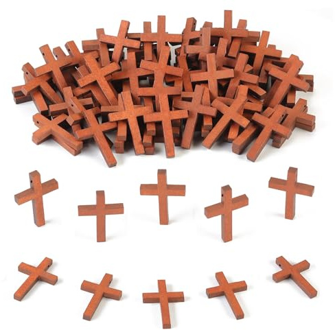IHLOOTD 100 Stück Holzkreuze, Mini Schutzkreuz aus Holz, Kleine Holzkreuze Anhänger,Holzanhänger Zum Bemalen, Mein Herz ermutigt Geschenke, Daumenkreuz zum Gebet, für DIY Zubehör,Geschenk,Basteln (B)