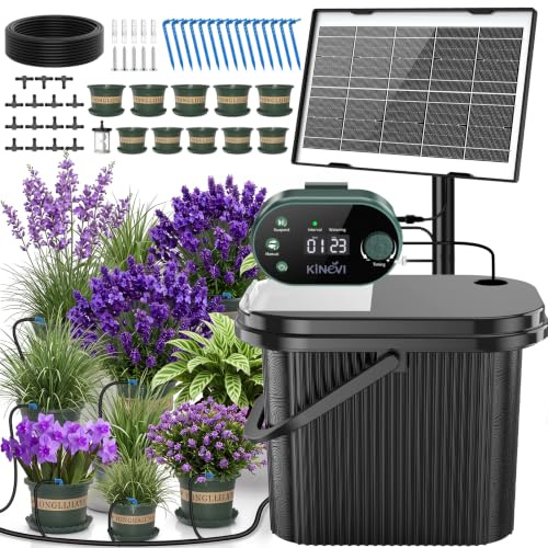 Solar Bewässerungssystem, Garten Automatisches Bewässerungs mit 22 Modi Timer, 15M Schlauch & 15 Tropfstrahler, Tropfbewässerung Set für Balkon, Hochbeet, Gewächshaus
