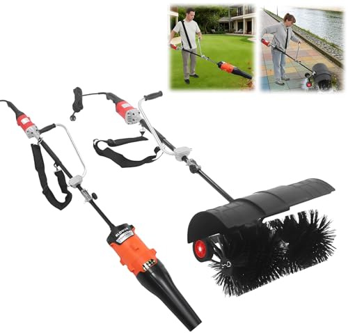 HUOMMGS 2 In 1 Schneefräse Elektrisch & Laubbläser 1600W Elektro Schneefräse mit 6 Gänge, 2 x 55cm Kehrkopf Professioneller Kehrmaschine Straßenkehrmaschine Elektrischer Schneeschieber