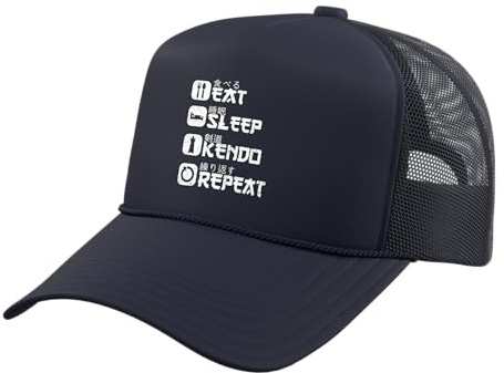 Kendo | Japanese Martial Arts | Bogu Shinai | Kendo Fighters Trucker Hat with Adjustable Mesh Back, Navy Blue