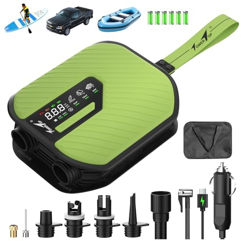 TowerTop Sup Pumpe Akku: 10500mAh Akku Pumpe für Auto/SUP, 50 PSI Stand Up Paddle Pumpe, 12V DC Zweistufenpumpe (Auf- und Ablassen) mit 8 Düsen für Paddleboards, aufblasbare Artikel, Kajaks und Autos