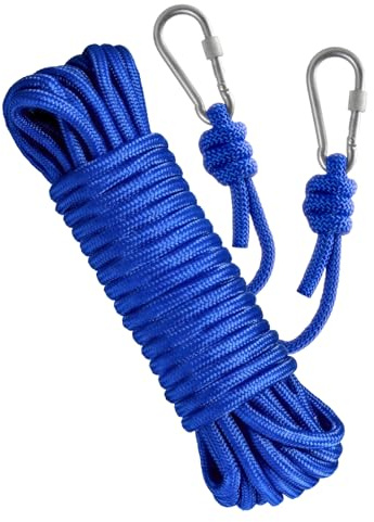 PEAPIN 10M Heavy Duty Washing Line Rope with Carabiner Hooks, 8mm Rope | Polyester Clothes Line for Garden Balcony, Sturdy and Durable Rope Washing Line, Multipurpose Utility Rope for Outdoor