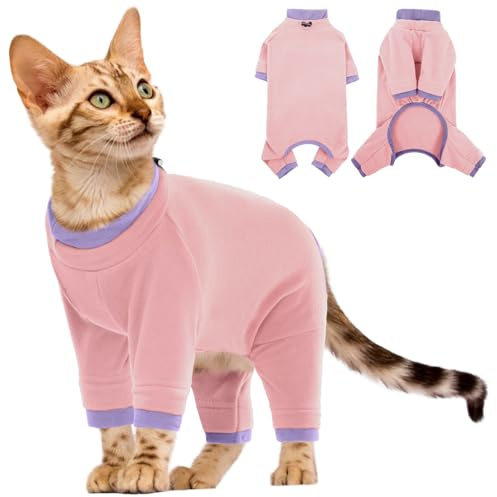 Kattbody efter oper, bekväm kattbody, långärmad overall, sphynx kattkläder, varma (ljusrosa, M)
