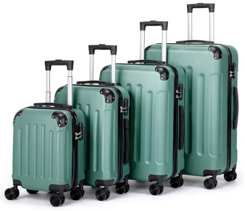 LALAHO Set de 4 Valises avec Renforts d'angle (Turquoise) | Valise Grande Taille/Cabine, Petite Valise, Bagage Suitcase en ABS