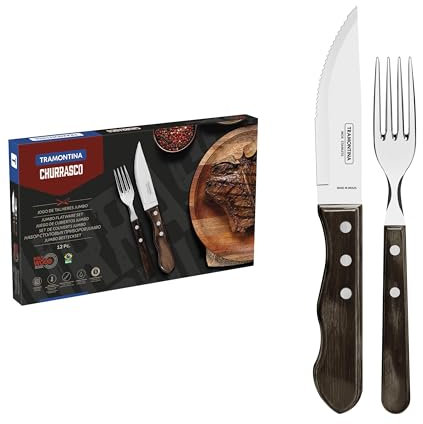 Tramontina Juego de Cubiertos Jumbo para Carne con Mango de madera tratada Polywood 12 Piezas