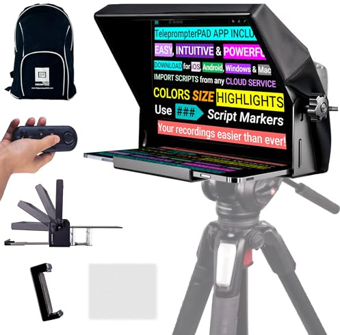 TELEPROMPTER PAD iLight PRO 12 Autocue Teleprompter iPad Tablet - Kit Teleprompter für Video mit Fernbedienung, APP & Tragetasche, Beam Splitter Prompter DSLR, iPhone, APP für Apple Android Mac Win