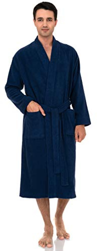 TowelSelections Mens Robe 100% Cotton Terry Cloth Shower Bathrobe Spa Towel Bath Robes for Men Large-X-Large Twilight Blue