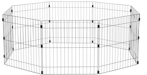 Iris Ohyama, Park, Inhägnad, Larv, Utomhus/Inomhus, 1,7 m², 8 paneler, Dörr med lås, Kontakter för enkel montering och demontering, För hundar, WPC-24, Svart