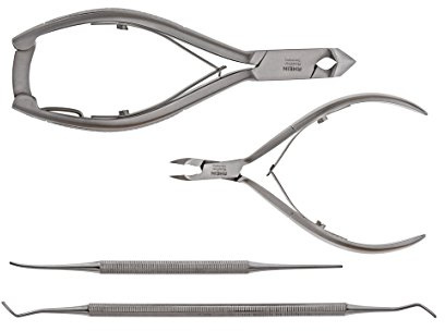 Podologie Instrumente Set- 4-teilig- Nagelzange/Kopfschneider+ Hautzange+ Eckenheber+ Eckenfeile-rostfreier Edelstahl- inkl. Schutzkappen
