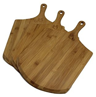 Pelle à tartes flambées de Bord avec pelle à pizza de Pelle de planche bambou Planche à découper Tartes Flambées de cuisson pelle, 3er Set