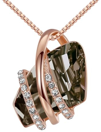 Leafael Önskesten halsband dam, födelsestenshalsband för kvinnor med helande stenar, allergifria smycken för kvinnor, Silverfärgad eller roséguld hängande halsband med presentförpackning