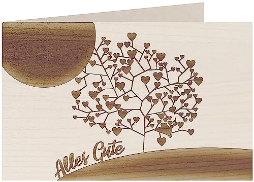 myZirbe Holzkarte - Alles Gute - Baum mit Herzen - 100% handmade in Österreich - Postkarte, Geschenkkarte, Grußkarte, Klappkarte, Karte, Einladung, Holzart:Ahorn