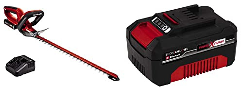 Einhell 3410683 Tagliasiepi Doppia Lama, Batteria da Lunghezza di Taglio 460 mm, 18 V, Nero, Rosso &4511396 Batteria Ricaricabile agli Ioni di Litio, 4000 mAh, 18 V, Nero, Rosso, 4,0 Ah