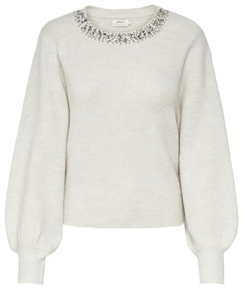 Only Onlelsa L/S Knt Maglione da Donna, Pumice Stone/Dettagli: Bianco mélange, S